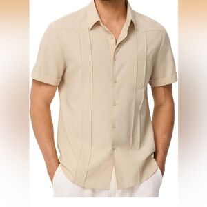 Mens Guayabera Shirt Short Sleeves Casual Button Down Shirt